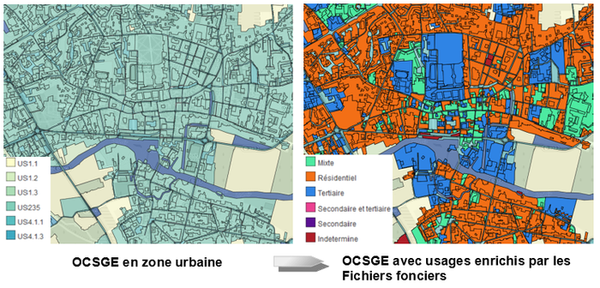 Cartes sur l'usage en zone urbaine de l'OCSGE enrichie par les Fichiers fonciers
