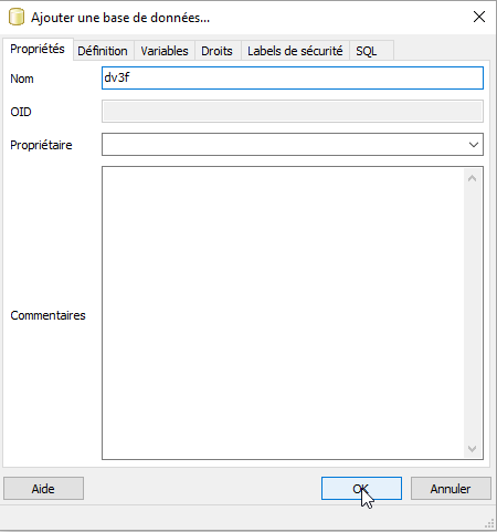 copie écran phase 2 installation base de données des fichiers fonciers 
