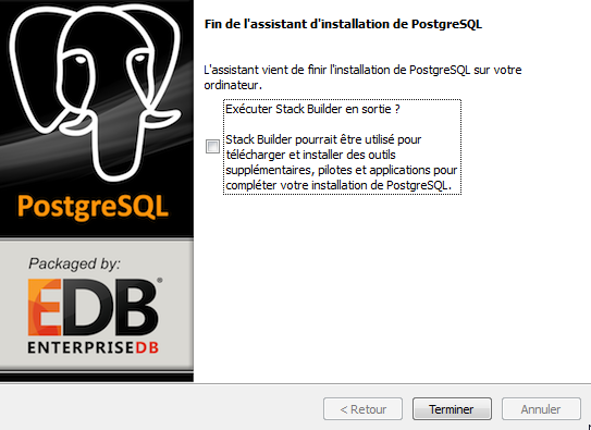 copie écran phase 7 installation postgreSQL